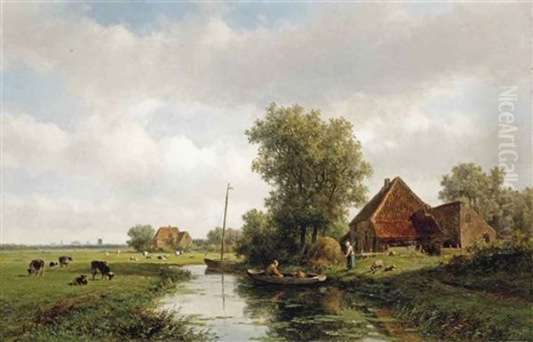 A Polder Landscape With Cattle In A Meadow, Haarlem In The Distance - view 1