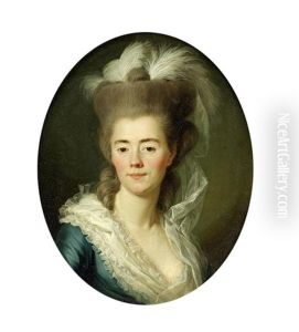 Portrait Of A Lady, Traditionally Identified As Mademoiselle Duthe, Bust-length, In A Blue Dress by Antoine Vestier
