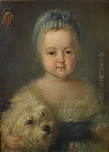 A Portrait Of A Young Girl With Her Dog by Antoine Vestier