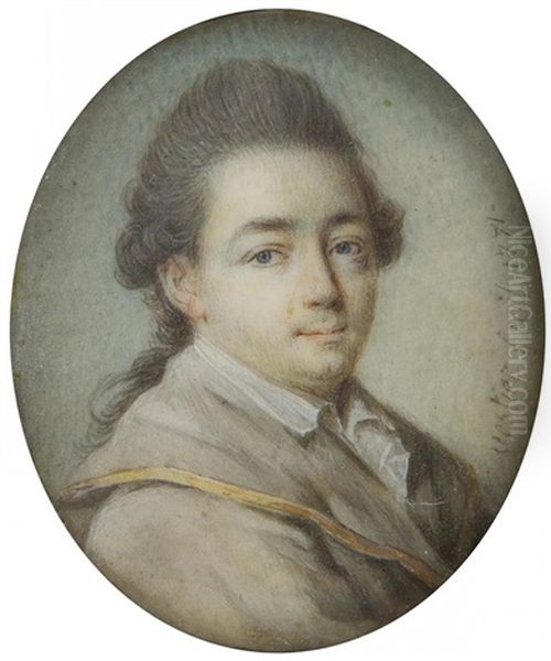 Portrait D"homme (artiste ?) En Manteau Beige A Bord Dore, Col De La Chemise Ouverte, En Buste De Trois-quarts A Droite - view 1