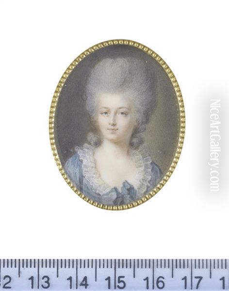 Marie Adelaide De Montholon, Comtesse De Narbonne (1767-1848), Wearing Blue Dress With A Ribbon Bow At Her Corsage, Frilled White Collar, Her Wig Powdered - view 1