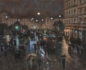 The Stachus In Munich At Night by Charles Vetter