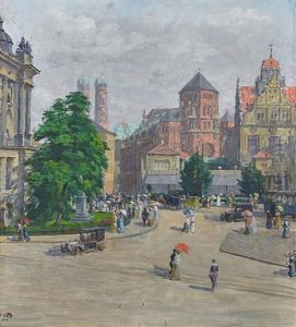 Der Lenbachplatz In Munchen by Charles Vetter