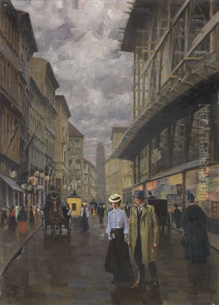 Munchner Weinstrase Mit Blick Richtung Theatinerkirche, Rechts Die Baugeruste Des Rathauses - view 1