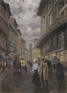 Munchner Weinstrase Mit Blick Richtung Theatinerkirche, Rechts Die Baugeruste Des Rathauses by Charles Vetter