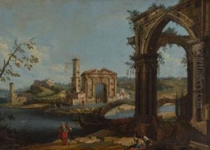 Italian Scene With Ruins by Gaetano Vetturali