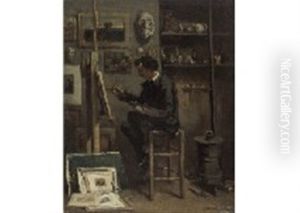 Le Peintre Chaigneau Dans I'atelier De Barbizon by Jules Jacques Veyrassat