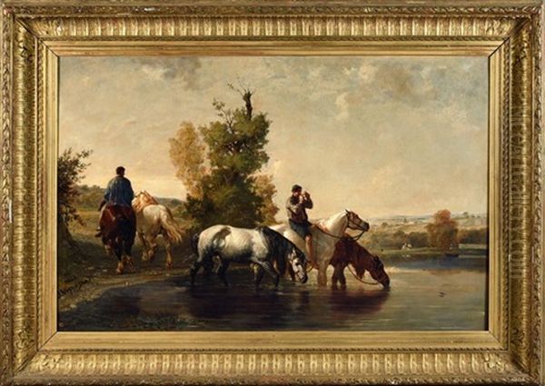 Cavaliers Faisant Boire Leurs Chevaux - view 1