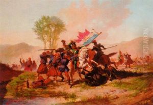 A Cavalry Skirmish Between French And Polish Soldiers by Auguste Viande