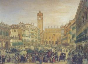 View Of The Piazza Del'erbe, Verona by Achille Vianelli