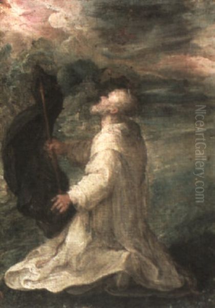 A Kneeling Saint Using His Black Cape As A Sail - view 1