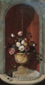 Vasque De Fleurs Et Moineau Pres De La Fontaine