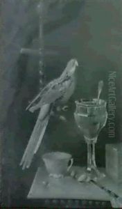 Nature Morte A La Perruche Et Au Verre De Cerise