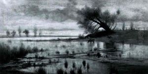Storm-twisted Oak And Cattle Watering Storm-twisted Oak And Cattle Watering