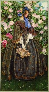 Victorian Lady Standing Before A Large Rhododendron by Eleanor Fortescue Brickdale