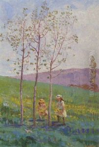 Girls Picking Flowers by Pierre Eugene Vibert