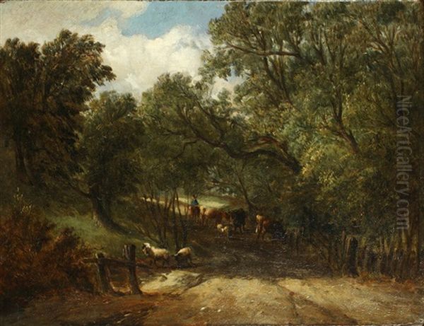 A Drover With Cattle And Sheep On A Lane, Isle Of Wight - view 1