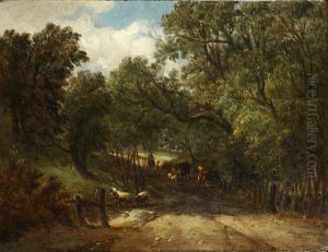 A Drover With Cattle And Sheep On A Lane, Isle Of Wight