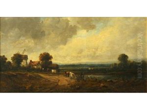 Cattle By A Pool, A Windmill Beyond