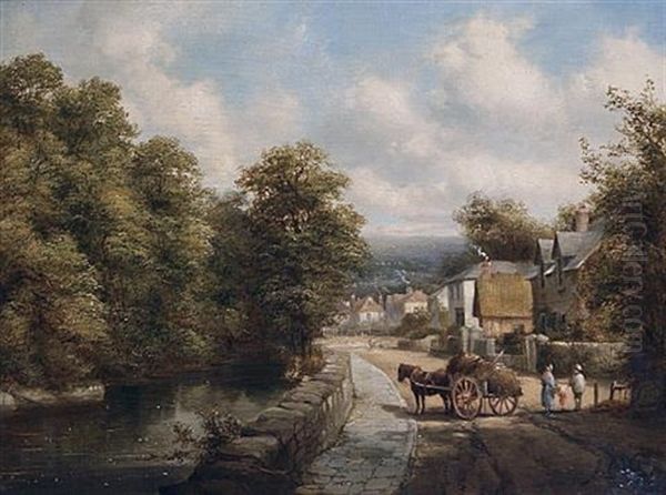 A Village Scene (+ A Horse And Cart Before Cottages; Pair) - view 1