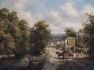 A Village Scene (+ A Horse And Cart Before Cottages; Pair) by Alfred Gomersal Vickers
