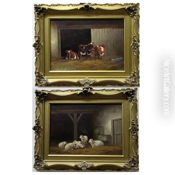 Barn Scenes With Sheep And Cows - view 1