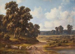 Sheep By A Meadow Lane by Henry Harold Vickers