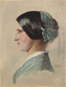 Head Of A Maid, In Profile To The Left, In A Blue Dress, With Ribbons In Her Hair