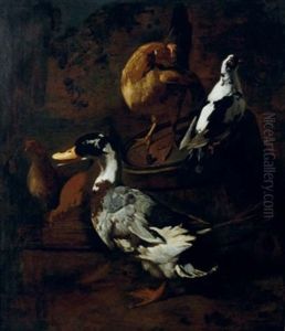Poultry And Fowl In A Barn (+ A Duck And Other Fowl In A Yard; Pair) by Giacomo (Jacobus) Victors