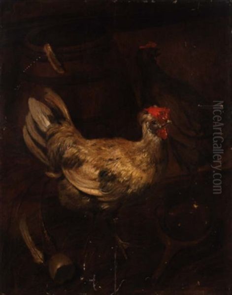 A Still Life With Chickens And A Barrel - view 1