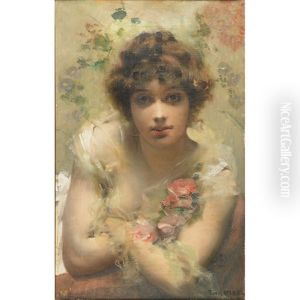 Portrait Of A Young Woman With Flowers by Eugene Vincent Vidal