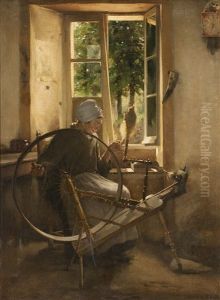 Bauerin Am Spinnrad by Eugene Vincent Vidal