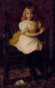 Portrait Of Margery Dunthorne In A White Dress With Yellow Sash, Apple Blossom At Her Feet, In An Interior Portrait Of Margery Dunthorne In A White Dress With Yellow Sash, Apple Blossom At Her Feet, In An Interior