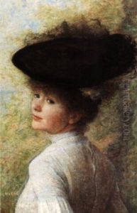 Young Girl In A Black Hat by Eugene Vincent Vidal
