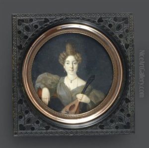 Portrait D'une Musicienne En Robe De Soie Vert Amande Accoudee Et Tenant Une Mandoline Dans La Main Gauche by Jacques-Joseph-Genie Vidal
