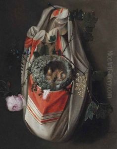 A Birds Nest With A Rose And Grapes