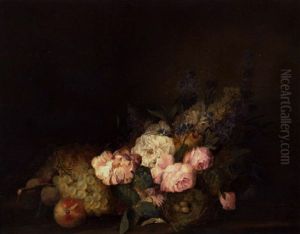 Opstilling Med Blomster, Frugter Og Fuglerede Med Aeg Opstilling Med Blomster, Frugter Og Fuglerede Med Aeg