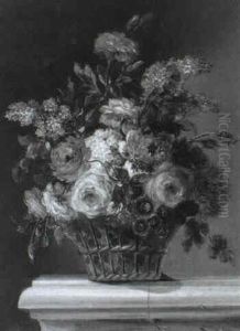 Bouquet De Fleurs Dans Une Corbeille, Sur Un Entablement Bouquet De Fleurs Dans Une Corbeille, Sur Un Entablement