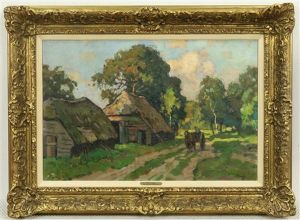 Boerderij Aan Landweg Met Paard En Wagen