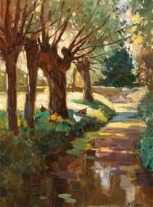 Chickens Pottering About By The Pollard Willows by Bernard, Ben Viegers