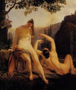 Due Bagnanti Su Sfondo Di Paesaggio by Josef Bartholomeus Vieillevoye
