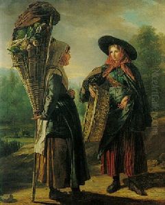 Two Girls In Local Costume by Josef Bartholomeus Vieillevoye