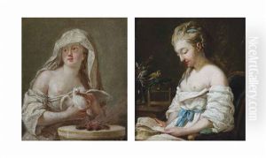 A Vestal Virgin Holding A Dove And A Lady Seated At A Table Reading A Letter (a Pair) A Vestal Virgin Holding A Dove And A Lady Seated At A Table Reading A Letter (a Pair)