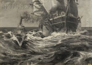 View Of The Clipper Ship Shenandoah Assisted By The Kitty Murphy by Carlos Vierra