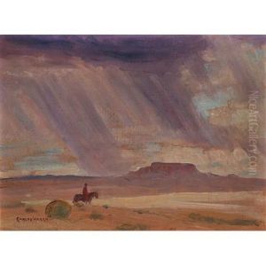 A Rider In The Desert With A Storm In The Distance by Carlos Vierra