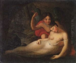 Amor Med Halvnogen Kvinde I Lette Gevandter by Carl (John Charles Frederick) Viertel