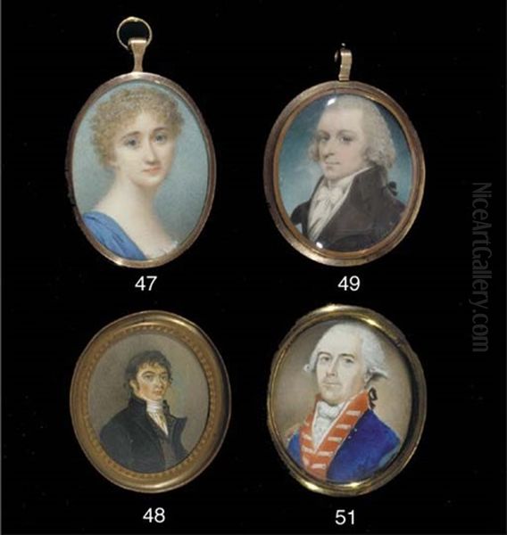 A Young Lady, In White Dress With Blue Stole Over Her Right Shoulder, Pearls In Her Curling Fair Hair - view 1