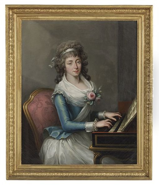 Portrait Of A Young Woman Playing A Harpsichord - view 1