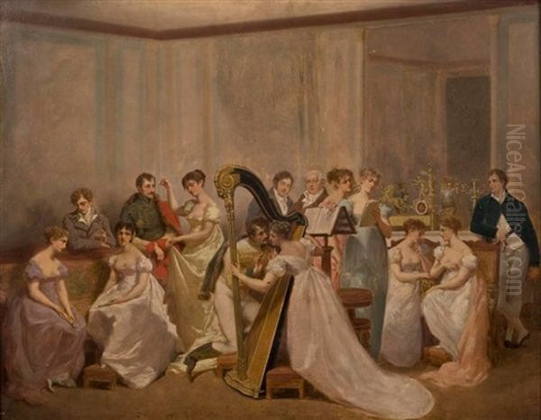 Une Soiree A La Malmaison : L"imperatrice Josephine Et L'empereur Alexandre Autour D'une Harpe - view 1