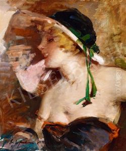 Blonde Girl In A Hat by Bertalan (Bartholomaus) Vigh